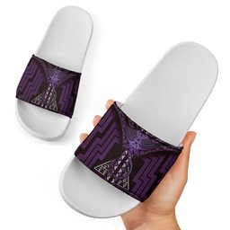 New Zealand Manta Ray Slide Sandals Maori Tukutuku Taniko Motifs Purple