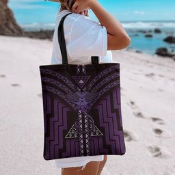 New Zealand Manta Ray Tote Bag Maori Tukutuku Taniko Motifs Purple