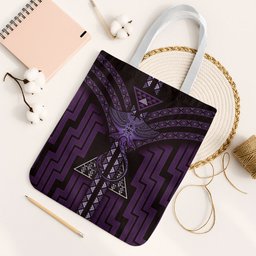 New Zealand Manta Ray Tote Bag Maori Tukutuku Taniko Motifs Purple