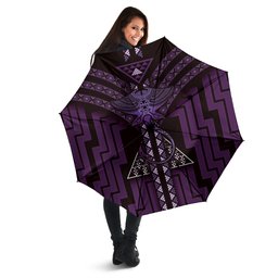 New Zealand Manta Ray Umbrella Maori Tukutuku Taniko Motifs Purple
