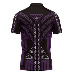 New Zealand Manta Ray Zipper Polo Shirt Maori Tukutuku Taniko Motifs Purple