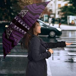 New Zealand Manta Ray Umbrella Maori Tukutuku Taniko Motifs Purple