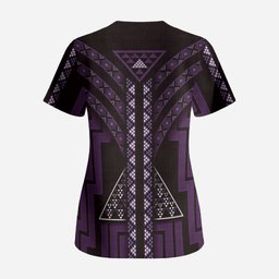 New Zealand Manta Ray Scrub Top Maori Tukutuku Taniko Motifs Purple