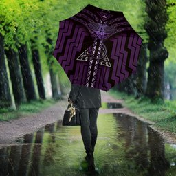 New Zealand Manta Ray Umbrella Maori Tukutuku Taniko Motifs Purple