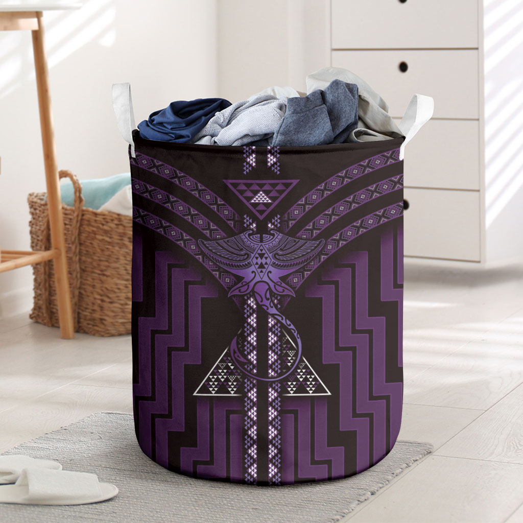 New Zealand Manta Ray Laundry Basket Maori Tukutuku Taniko Motifs Purple