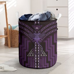 New Zealand Manta Ray Laundry Basket Maori Tukutuku Taniko Motifs Purple