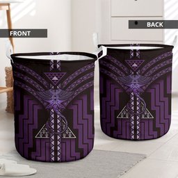 New Zealand Manta Ray Laundry Basket Maori Tukutuku Taniko Motifs Purple