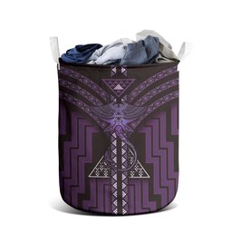 New Zealand Manta Ray Laundry Basket Maori Tukutuku Taniko Motifs Purple