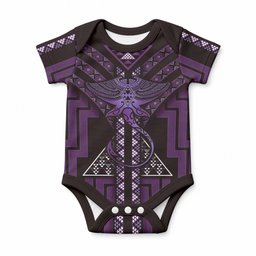 New Zealand Manta Ray Baby Onesie Maori Tukutuku Taniko Motifs Purple