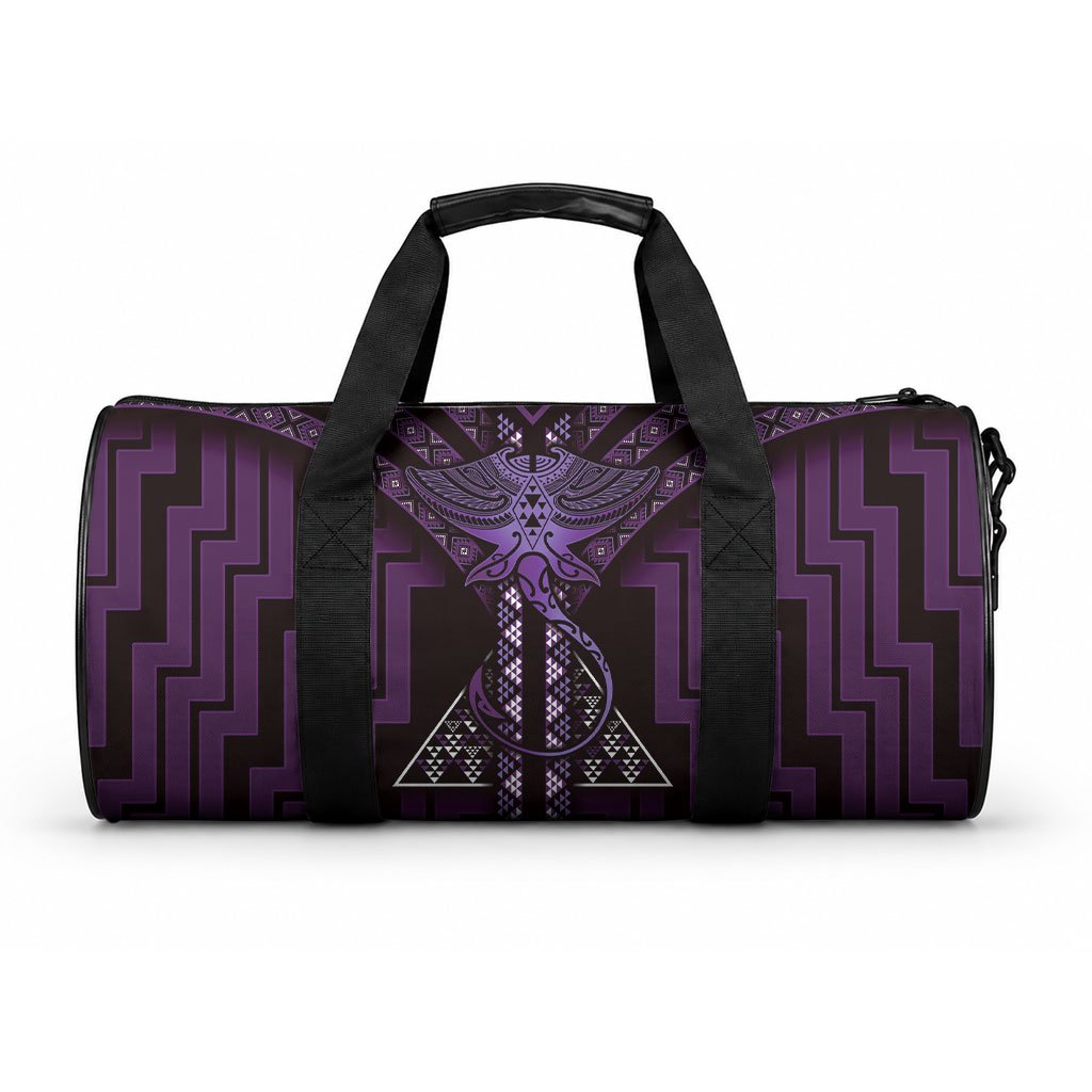 New Zealand Manta Ray Duffle Bag Maori Tukutuku Taniko Motifs Purple