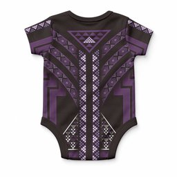 New Zealand Manta Ray Baby Onesie Maori Tukutuku Taniko Motifs Purple