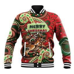Aboriginal Christmas Baseball Jacket Santa Riding Leaping Kangaroo Dot Pattern