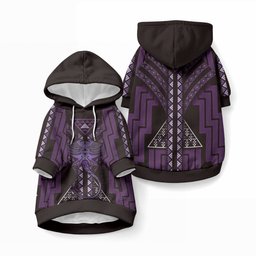 New Zealand Manta Ray Pet Hoodie Maori Tukutuku Taniko Motifs Purple
