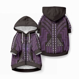 New Zealand Manta Ray Pet Hoodie Maori Tukutuku Taniko Motifs Purple