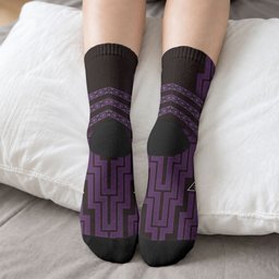 New Zealand Manta Ray Crew Socks Maori Tukutuku Taniko Motifs Purple