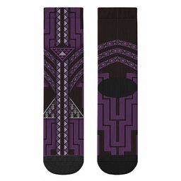 New Zealand Manta Ray Crew Socks Maori Tukutuku Taniko Motifs Purple