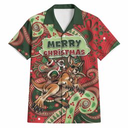 Aboriginal Christmas Hawaiian Shirt Santa Riding Leaping Kangaroo Dot Pattern