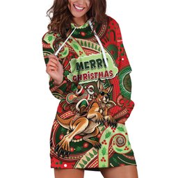 Aboriginal Christmas Hoodie Dress Santa Riding Leaping Kangaroo Dot Pattern