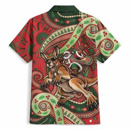 Aboriginal Christmas Hawaiian Shirt Santa Riding Leaping Kangaroo Dot Pattern