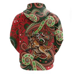 Aboriginal Christmas Zip Hoodie Santa Riding Leaping Kangaroo Dot Pattern