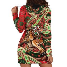 Aboriginal Christmas Hoodie Dress Santa Riding Leaping Kangaroo Dot Pattern