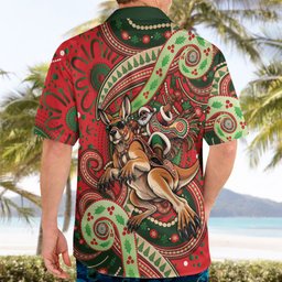 Aboriginal Christmas Hawaiian Shirt Santa Riding Leaping Kangaroo Dot Pattern
