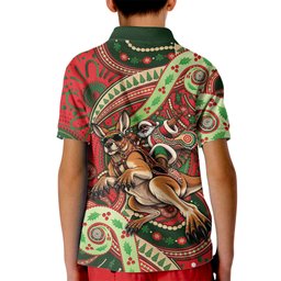 Aboriginal Christmas Kid Polo Shirt Santa Riding Leaping Kangaroo Dot Pattern