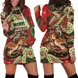 Aboriginal Christmas Hoodie Dress Santa Riding Leaping Kangaroo Dot Pattern