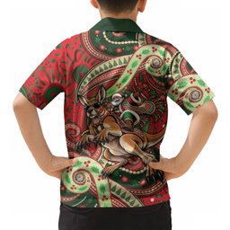 Aboriginal Christmas Hawaiian Shirt Santa Riding Leaping Kangaroo Dot Pattern