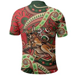 Aboriginal Christmas Polo Shirt Santa Riding Leaping Kangaroo Dot Pattern