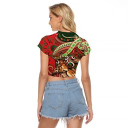 Aboriginal Christmas Raglan Cropped T Shirt Santa Riding Leaping Kangaroo Dot Pattern