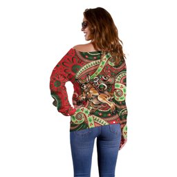 Aboriginal Christmas Off Shoulder Sweater Santa Riding Leaping Kangaroo Dot Pattern