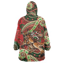 Aboriginal Christmas Wearable Blanket Hoodie Santa Riding Leaping Kangaroo Dot Pattern