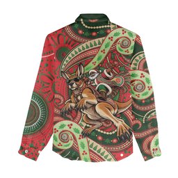 Aboriginal Christmas Women Casual Shirt Santa Riding Leaping Kangaroo Dot Pattern