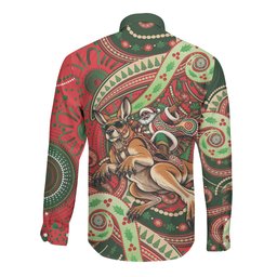 Aboriginal Christmas Long Sleeve Button Shirt Santa Riding Leaping Kangaroo Dot Pattern
