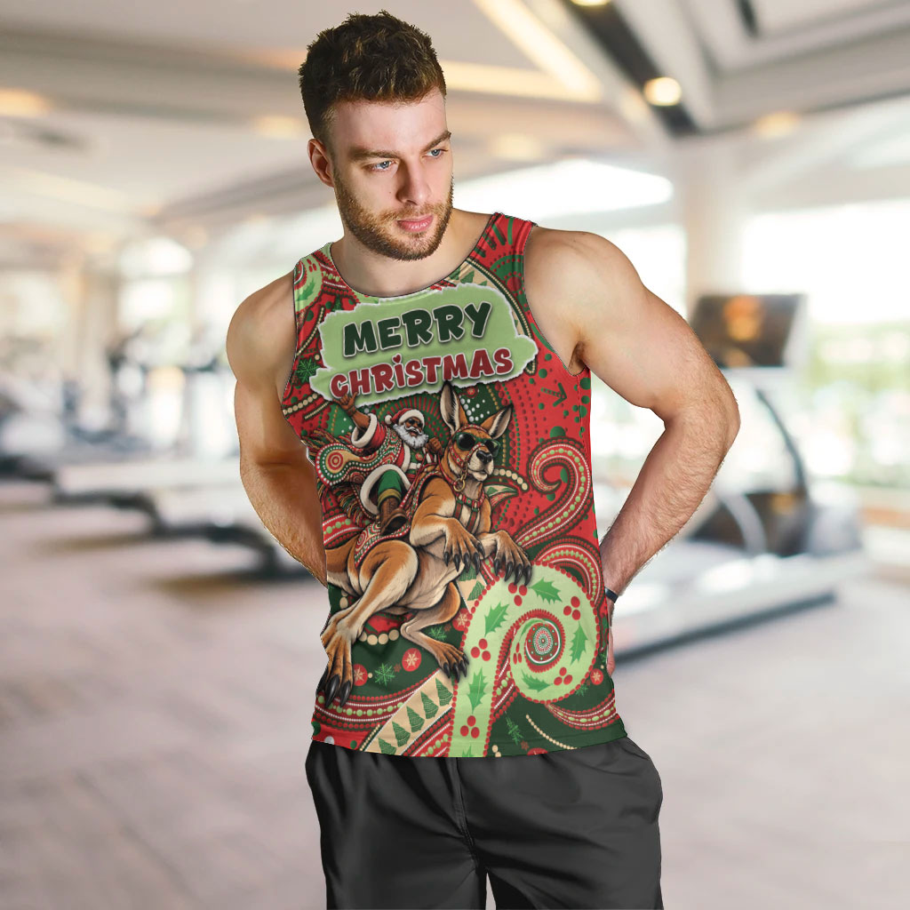 Aboriginal Christmas Men Tank Top Santa Riding Leaping Kangaroo Dot Pattern