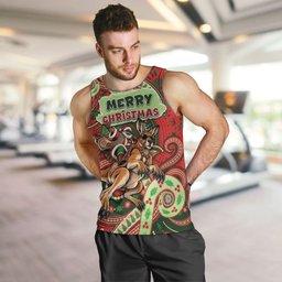 Aboriginal Christmas Men Tank Top Santa Riding Leaping Kangaroo Dot Pattern
