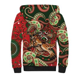 Aboriginal Christmas Sherpa Hoodie Santa Riding Leaping Kangaroo Dot Pattern