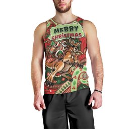 Aboriginal Christmas Men Tank Top Santa Riding Leaping Kangaroo Dot Pattern