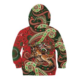 Aboriginal Christmas Kid Hoodie Santa Riding Leaping Kangaroo Dot Pattern
