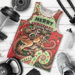 Aboriginal Christmas Men Tank Top Santa Riding Leaping Kangaroo Dot Pattern