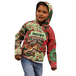 Aboriginal Christmas Kid Hoodie Santa Riding Leaping Kangaroo Dot Pattern