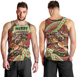 Aboriginal Christmas Men Tank Top Santa Riding Leaping Kangaroo Dot Pattern