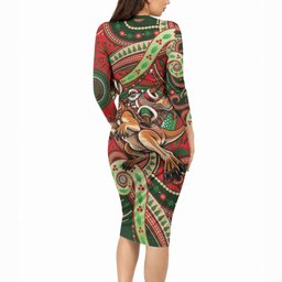 Aboriginal Christmas Long Sleeve Bodycon Dress Santa Riding Leaping Kangaroo Dot Pattern