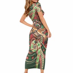 Aboriginal Christmas Short Sleeve Bodycon Dress Santa Riding Leaping Kangaroo Dot Pattern