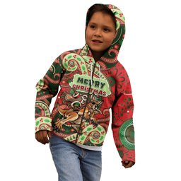 Aboriginal Christmas Kid Hoodie Santa Riding Leaping Kangaroo Dot Pattern