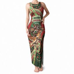 Aboriginal Christmas Tank Maxi Dress Santa Riding Leaping Kangaroo Dot Pattern
