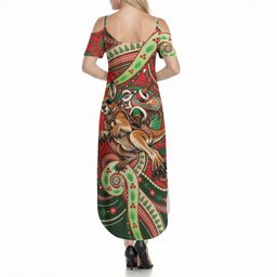 Aboriginal Christmas Summer Maxi Dress Santa Riding Leaping Kangaroo Dot Pattern