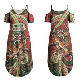 Aboriginal Christmas Couples Matching Summer Maxi Dress and Hawaiian Shirt Santa Riding Leaping Kangaroo Dot Pattern