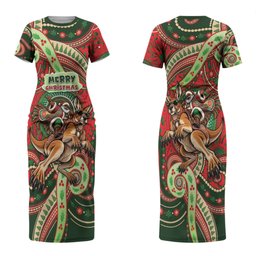 Aboriginal Christmas Couples Matching Short Sleeve Bodycon Dress and Long Sleeve Button Shirt Santa Riding Leaping Kangaroo Dot Pattern